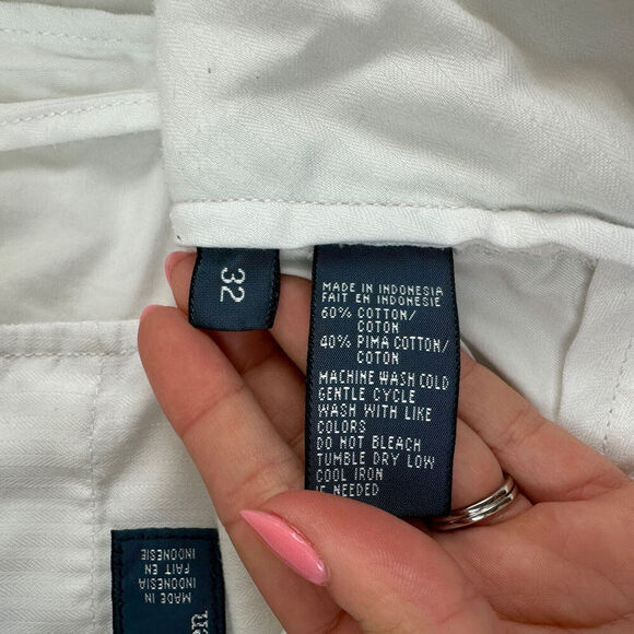 Polo by Ralph Lauren White Chino Shorts Sz 32 Pima Cotton 9.5" Inseam Flat Front - Picture 5 of 7